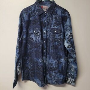 Beyond The Limit Mens XL Blue Paisley Western Snap Shirt Humble Graphic